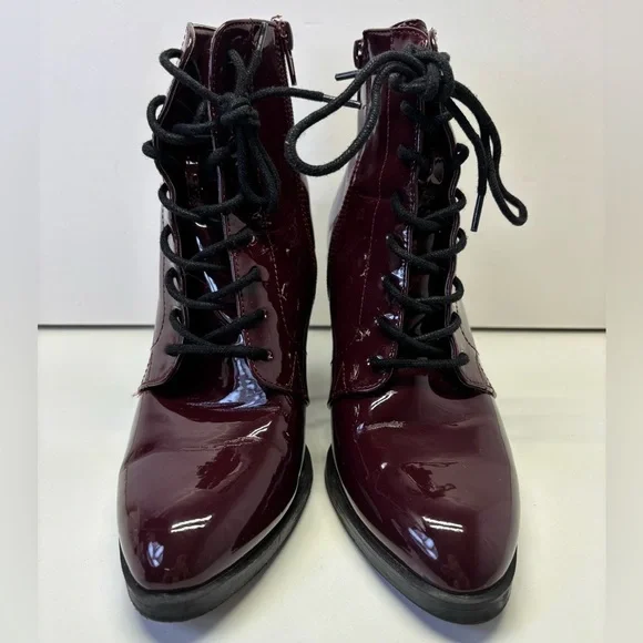 Forever 21 Faux Patent Leather Lace-Up Booties Burgundy Size 6 - Picture 3 of 8
